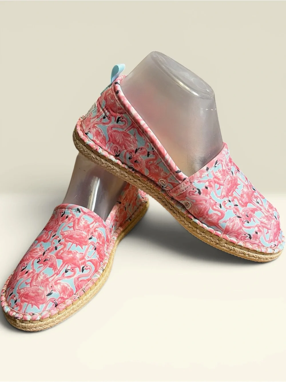Simply Southern Coral Pink Flamingo Espadrilles with Light Blue Accents
